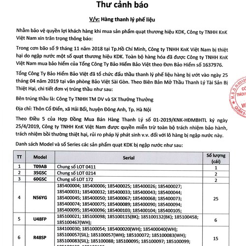 Các Sản Phẩm KDK Không Được Bảo Hành Và Sửa Chữa
